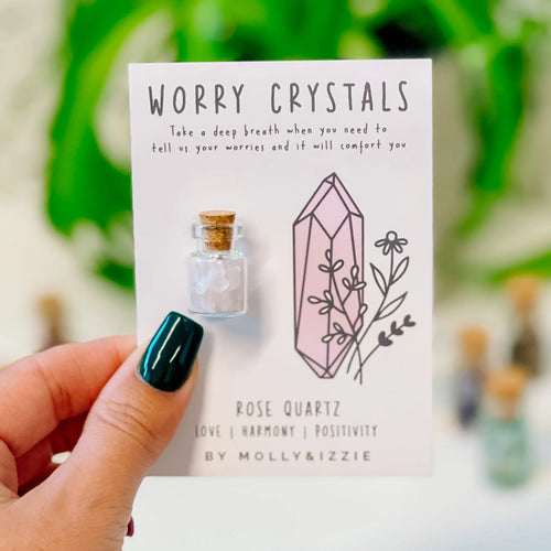 Rose Quartz Worry Crystals on Card - Love, Harmony & Positivity