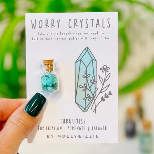 Turquoise Worry Crystals on Card - Purification, Strength & Balance