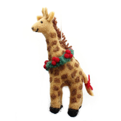 Safari Giraffe with Holly Wreath Hanging Felt Decoration