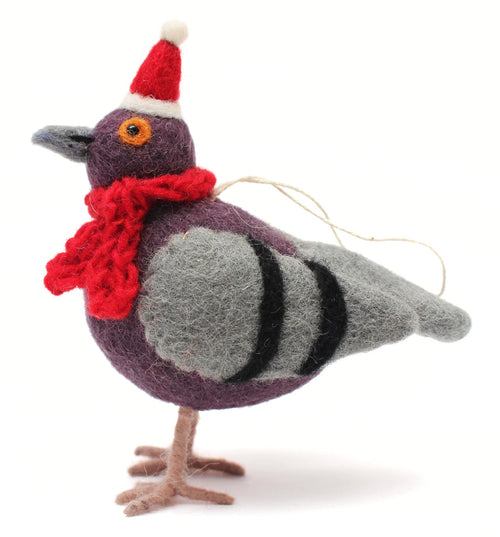 Christmas Pigeon with Hat & Scarf Felt Decoration