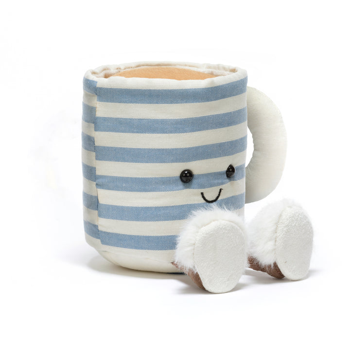 Amuseables Rosie Lea Mug of Tea slightly side view with all her features, including her face, slippers and handle. 