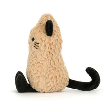 Jellycat Amuseables Peanut Cat – soft plush peanut character dressed in a cat costume with ears and hood, around 15cm. Side view. 