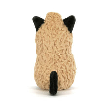 Jellycat Amuseables Peanut Cat – soft plush peanut character dressed in a cat costume with ears and hood, around 15cm. View from behind. 
