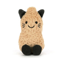 Jellycat Amuseables Peanut Cat – soft plush peanut character dressed in a cat costume with ears and hood, around 15cm. Front view. 