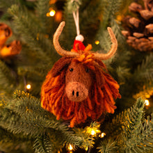 Highland Cow with Christmas Hat Felt Decoration