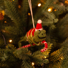 Chameleon on Candy Cane Felt Decoration