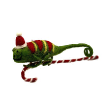 Chameleon on Candy Cane Felt Decoration