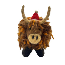 Highland Cow with Christmas Hat Felt Decoration