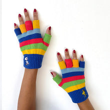 Peanuts Rainbow Fingerless Gloves - rainbow stripe knit