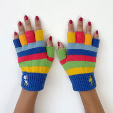 Peanuts Rainbow Fingerless Gloves - embroidery detail