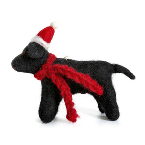 Black Labrador with Hat & Scraf Hanging Felt Decoration