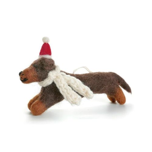 Sausage Dog with Hat & Scarf Hanging Felt Decoration