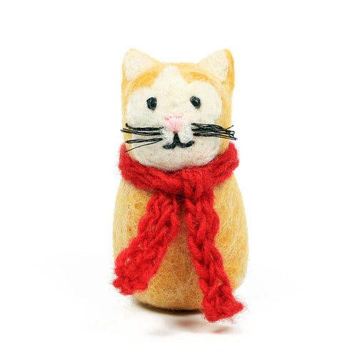 Ginger Cat with Scarf Hanging Felt Decoration
