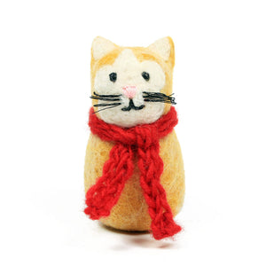 Ginger Cat with Scarf Hanging Felt Decoration