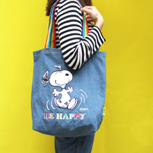 Peanuts Be Happy Tote - reverse Snoopy illustrations