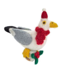 Seagull with Christmas Pudding Hanging Felt Decoration