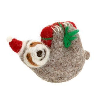 Sloth with Present Hanging Felt Decoration