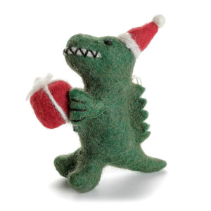 T-Rex with Present Hanging Felt Decoration