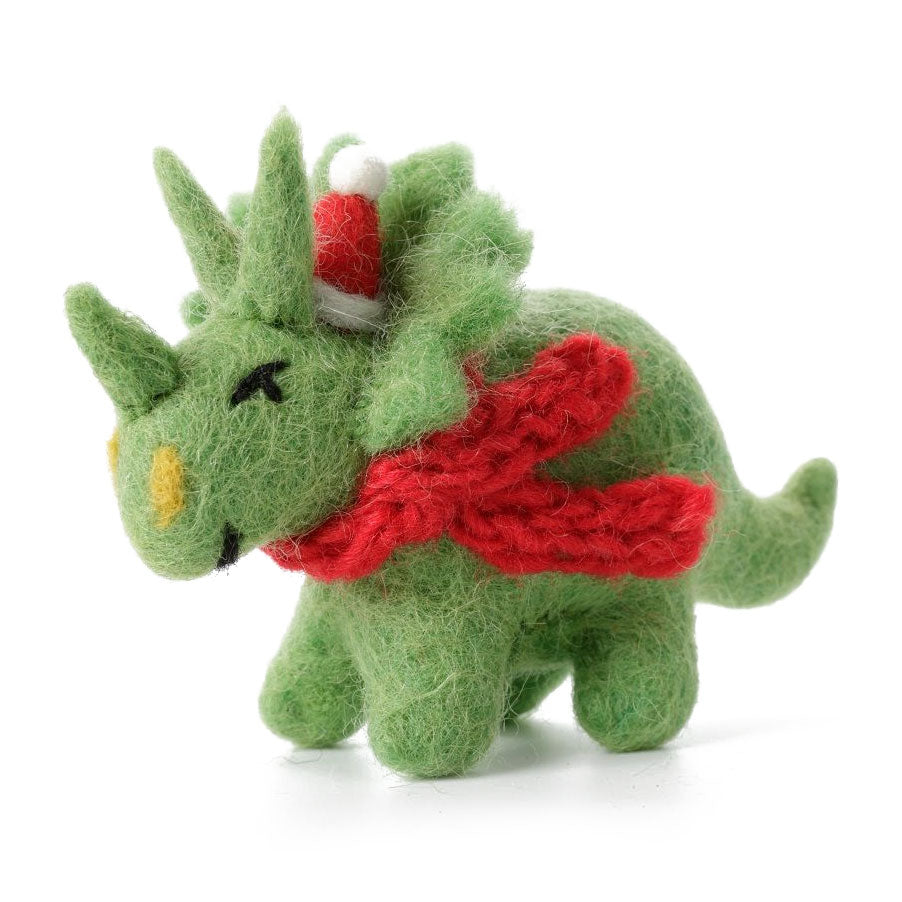 Triceratops with Hat & Scarf Felt Hanging Decoration