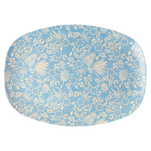 Blue Fern & Flower Rectangle Plate