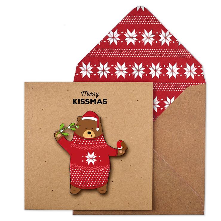 Merry Kissmas Bear 3D Christmas Card