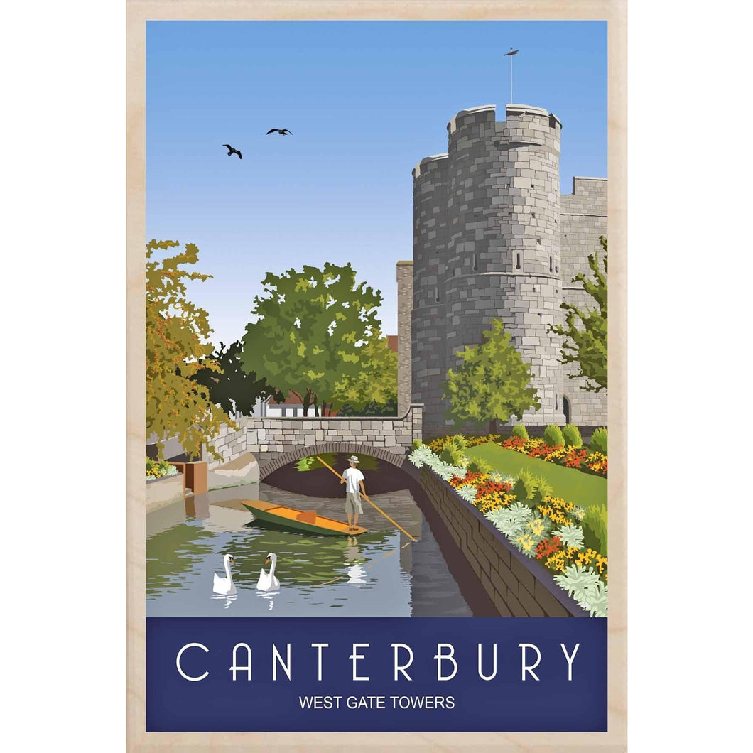 West Gate Towers Canterbury Wooden Postcard