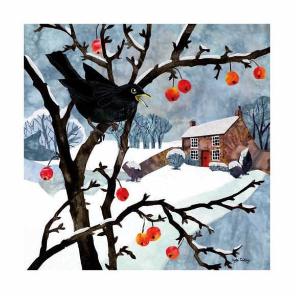 Blackbird and Crabapples Christmas Cards 8 Pack