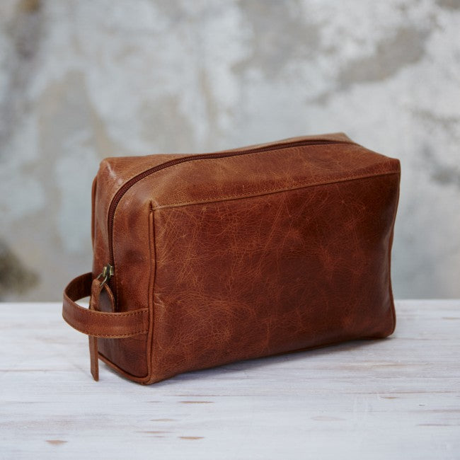 Brown Leather Washbag from Paper High