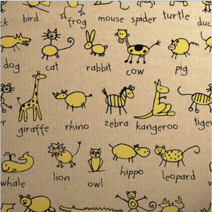 Doodles Yellow Animals Kraft Roll Wrap