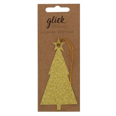 Pack of 6 Gold Glitter Christmas Tree Gift Tags