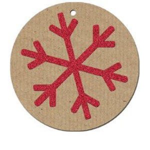 Pack of 4 Glitter Gift Tags Snowflake Red on Kraft