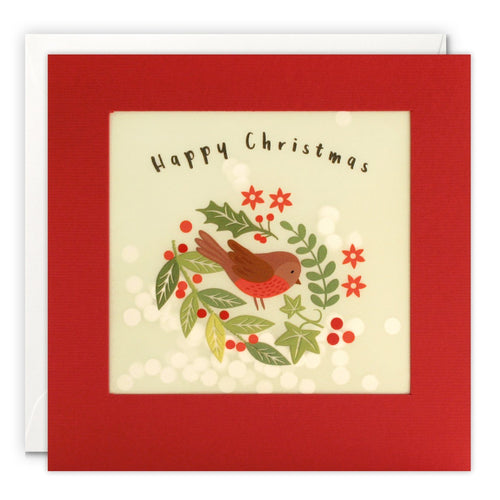 Festive Robin Shakies Christmas Card with Paper Confetti